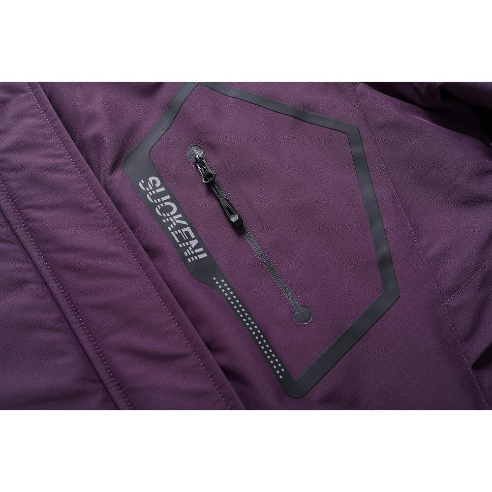 Women's Purple Waterproof Winter Hooded Raincoat Fabric Ski Snow Jacket Coat - Picture 3 of 5